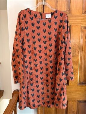 Compania Fantastica Rust Heart-Print Midi Dress